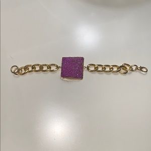 Pink Druzy Adjustable Gold Link Bracelet